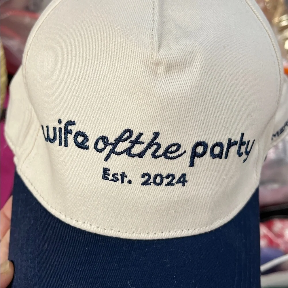New Anthropologie Bridemerch Wife of the Party White and Blue Cap